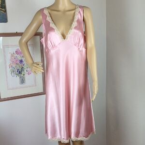Victoria's Secret Pink Satin Nightgown with Lace Accent Large